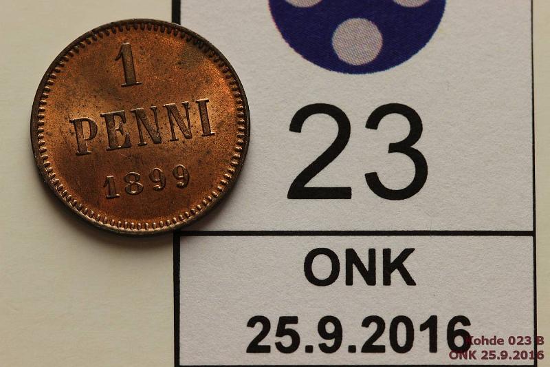 k-0023-b.jpg - Kohde 23 (kuva 2/2), lhthinta: 5 € / myyntihinta: 5 € 1 p 1899 Haalea homelikk, hieman patinaa, leimakiilto, kunto: 8