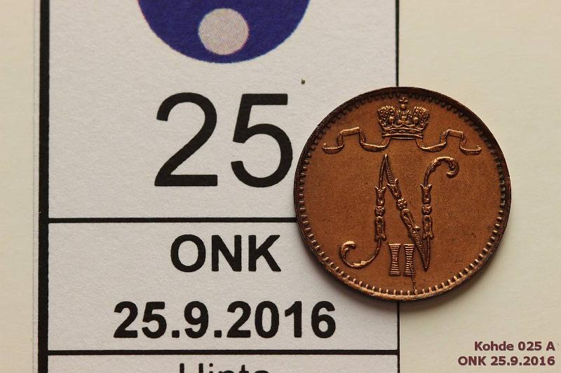 k-0025-a.jpg - Kohde 25 (kuva 1/2), lhthinta: 5 € / myyntihinta: 5 € 1 p 1902 Hyv kunto, mutta aikanaan puhdistettu, patinaa, kunto: 6