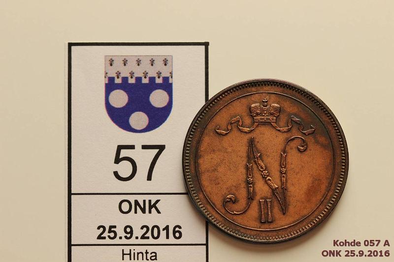 k-0057-a.jpg - Kohde 57 (kuva 1/2), lhthinta: 10 € / myyntihinta: 16 € 10 p 1899 Hyv kunto, mutta aikanaan puhdistettu, patinaa, kunto: 6