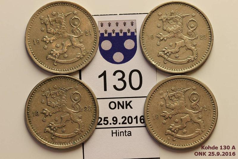 k-0130-a.jpg - Kohde 130, lhthinta: 15 € / myyntihinta: 16 € 1 mk 1921-24 (4) Hevosmarkat, kaikki v:t, kunto: 5-6