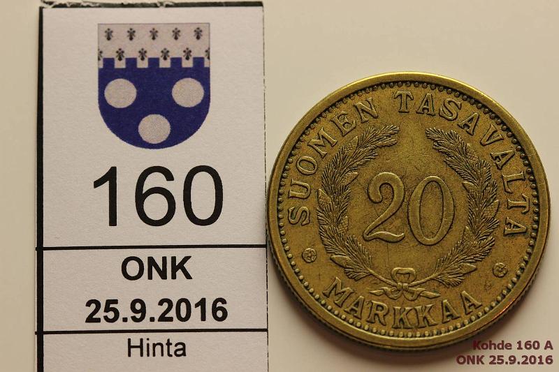 k-0160-a.jpg - Kohde 160 (kuva 1/2), lhthinta: 25 € / myyntihinta: 25 € 20 mk 1932, kunto: 5
