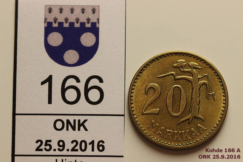 k-0166-a.jpg - Kohde 166 (kuva 1/2), lhthinta: 10 € / myyntihinta: 10 € 20 mk 1958 Leimakiiltoa, kunto: 7