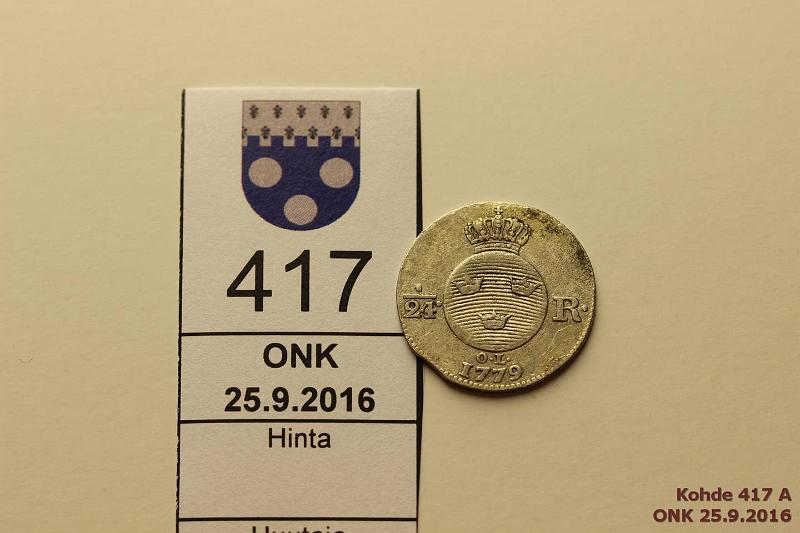 k-0417-a.jpg - Kohde 417, l�ht�hinta: 5 &euro; / myyntihinta: 5 &euro; 1/24 RD 1779 KM#522 Ag, hieman vajaa aihio, kunto: 5