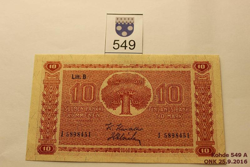 k-0549-a.jpg - Kohde 549, lhthinta: 5 € / myyntihinta: 8 € 10 mk 1945 LB SNY 145.2 I5898451 KIV-Als, kunto: 7