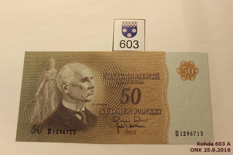 k-0603-a.jpg - Kohde 603, l�ht�hinta: 50 &euro; 50 mk 1963 SNY 170.1 D1296713 RO I-Vou, harv. ak-pari (v), p.kulmataite, kunto: 8