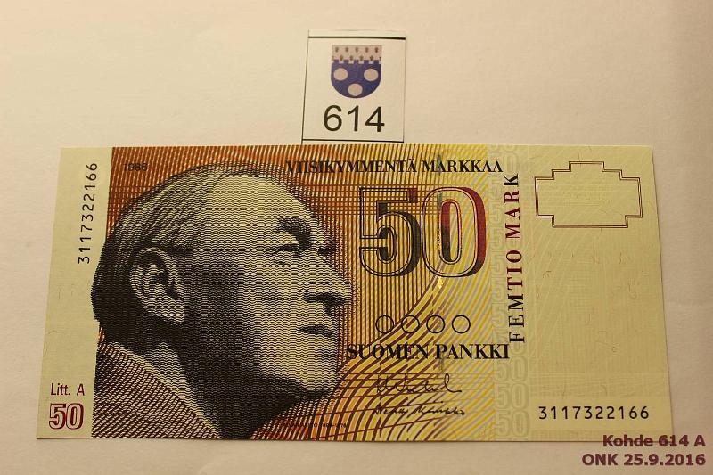 k-0614-a.jpg - Kohde 614, l�ht�hinta: 10 &euro; / myyntihinta: 16 &euro; 50 mk 1986 LA SNY 172.3 3117322166 VA II-Ko2, laskurin painauma, kunto: 9