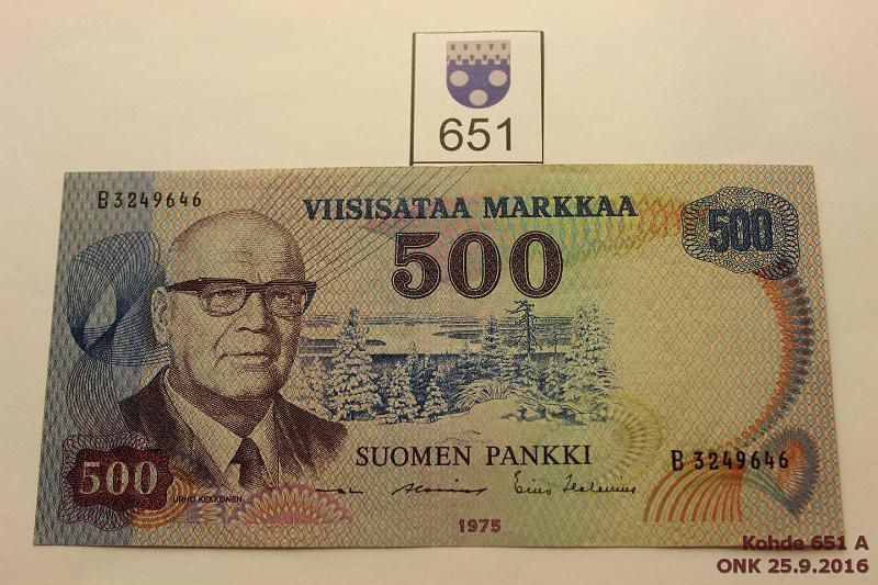 k-0651-a.jpg - Kohde 651, l�ht�hinta: 70 &euro; / myyntihinta: 110 &euro; 500 mk 1975 SNY 193.2 B3249646 AL I-Hes, muovilanka, kunto: 5