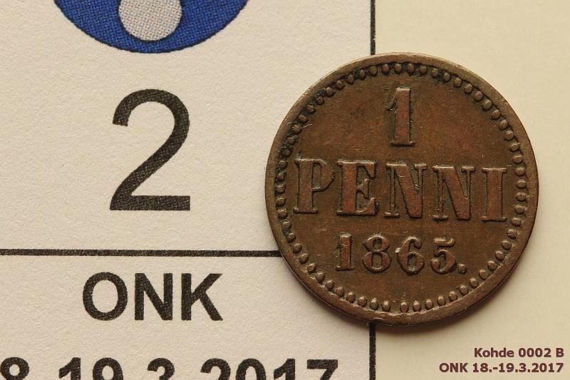k-0002-b.jpg - Kohde 2 (kuva 2/2), lhthinta: 15 € / myyntihinta: 40 € 1 p 1865 SNY 2.1, vaakunap. meistihalkeama, kunto: 5/6