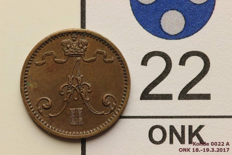 k-0022-a.jpg - Kohde 22 (kuva 1/2), lhthinta: 25 € / myyntihinta: 48 € 1 p 1873 Kaunis tasainen ruskea patina, ephp, kiertmtn raha!, kunto: 7/8