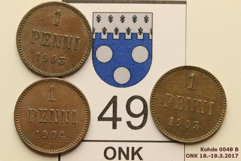 k-0049-b.jpg - Kohde 49 (kuva 2/2), lhthinta: 15 € / myyntihinta: 15 € 1 p 1903-04 (3) 1903 tav. ja iso 3, tumma patina; -04 pilkahdus leimakiiltoa, kunto: 6, 6, 7