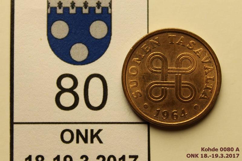 k-0080-a.jpg - Kohde 80, lhthinta: 5 € 5 p 1964 Hieman patinaa, leimakiilto, erittin kaunis!, kunto: 9