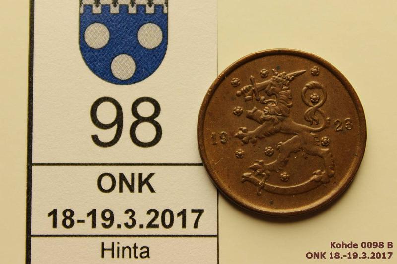 k-0098-b.jpg - Kohde 98 (kuva 2/2), lhthinta: 10 € / myyntihinta: 14 € 10 p 1923 Hivhdys leimakiiltoa, vaikein vuosi, kunto: 7