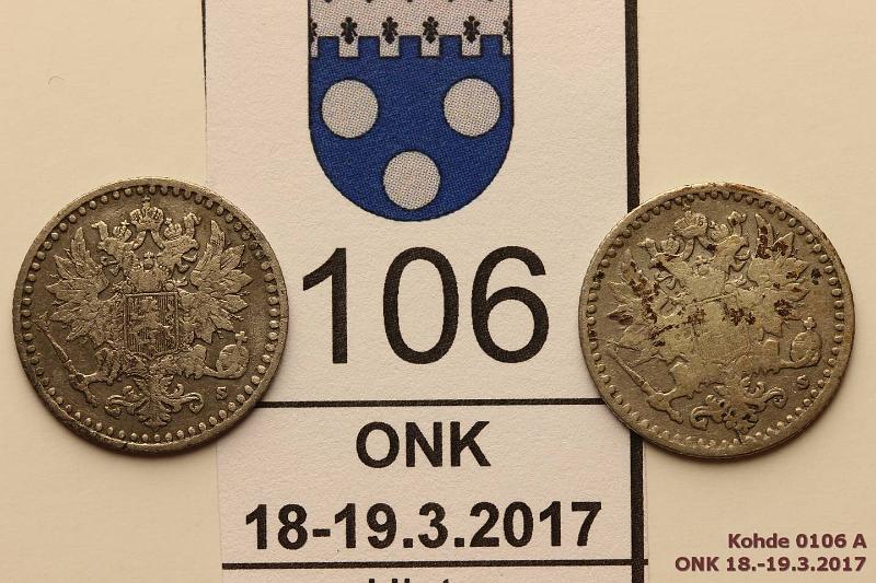 k-0106-a.jpg - Kohde 106 (kuva 1/2), lhthinta: 40 € / myyntihinta: 40 € 25 p 1865, -66 Ag, SNY 265.1.2, 266.1.1, lpuhd, hom, kunto: 4/5, 3/4