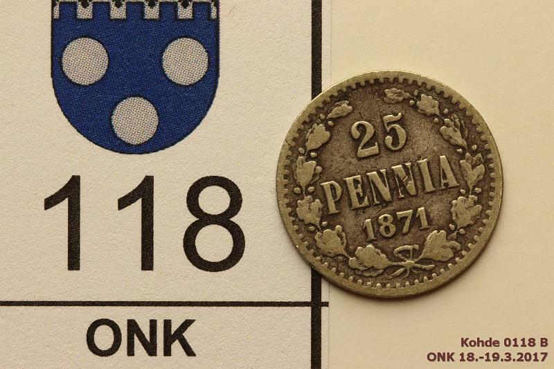 k-0118-b.jpg - Kohde 118 (kuva 2/2), lhthinta: 30 € / myyntihinta: 42 € 25 p 1871 Ag, kunto: 2/3