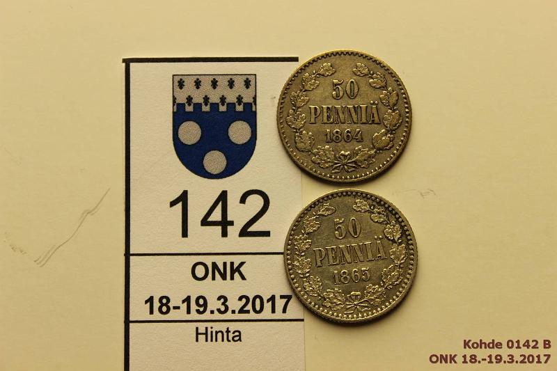 k-0142-b.jpg - Kohde 142 (kuva 2/2), lhthinta: 25 € / myyntihinta: 42 € 50 p 1864, -65 Ag, kunto: 3/4, 6