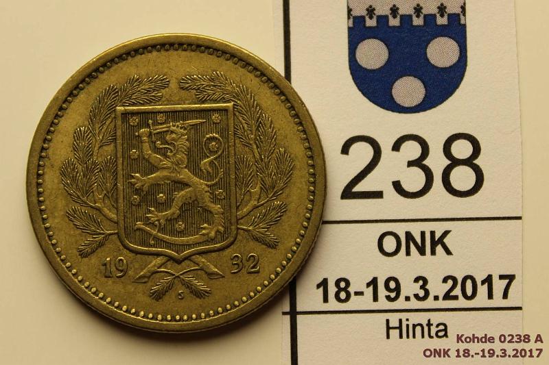 k-0238-a.jpg - Kohde 238, lhthinta: 25 € / myyntihinta: 32 € 20 mk 1932 Prv, kunto: 5