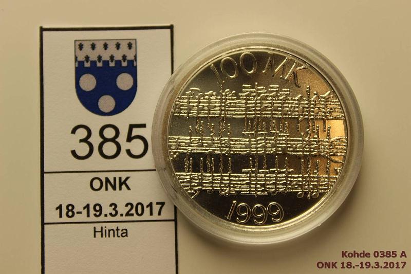 k-0385-a.jpg - Kohde 385, lhthinta: 10 € / myyntihinta: 21 € 100 mk 1999 Ag, BU, Sibelius, kapseli, kunto: 9