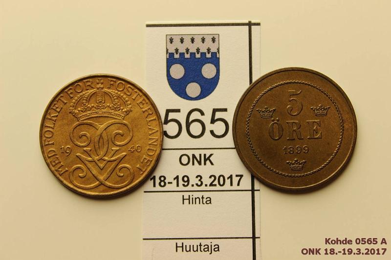 k-0565-a.jpg - Kohde 565, l�ht�hinta: 15 &euro; / myyntihinta: 15 &euro; 5 � (2) 1899, 1940 KM#757, 779 Br, 1899 kaunis, 1940 eritt�in kaunis!, kunto: 7, 8