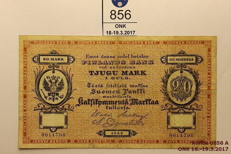 k-0856-a.jpg - Kohde 856 (kuva 1/2), lhthinta: 1200 € 20 mk 1882 SNY 151 0014700 ENE-Ign, eprep, kunto: 4