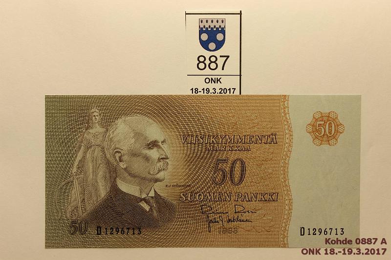 k-0887-a.jpg - Kohde 887, lhthinta: 35 € / myyntihinta: 52 € 50 mk 1963 SNY 170.1 D1296713 RO I-Vou, harv. Ak pari (v), p.kulmataite, kunto: 8