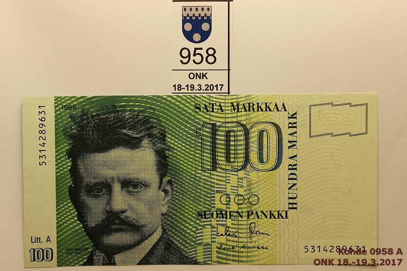 k-0958-a.jpg - Kohde 958, l�ht�hinta: 15 &euro; / myyntihinta: 22 &euro; 100 mk 1986 LA SNY 185.3 5314289631 SOR-Ko2, kunto: 9