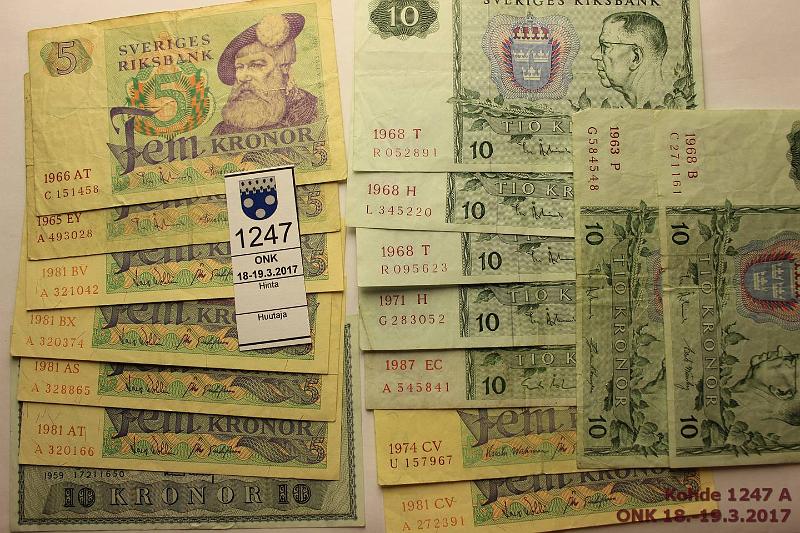 k-1247-a.jpg - Kohde 1247, l�ht�hinta: 20 &euro; Ruotsi 5 - 10 kr (16) 1959-87 5k 1965, -66, -74, -81(5); 10k 1959, -63, -68(4), -71, -87(km), kunto: 4-6