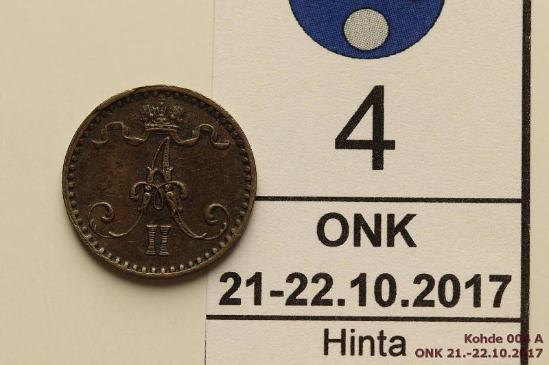 k-0004-a.jpg - Kohde 4 (kuva 1/2), lhthinta: 15 € / myyntihinta: 17 € 1 p 1867 SNY 4.2, reunassa ylim. metallia, phpja, kunto: 7/6