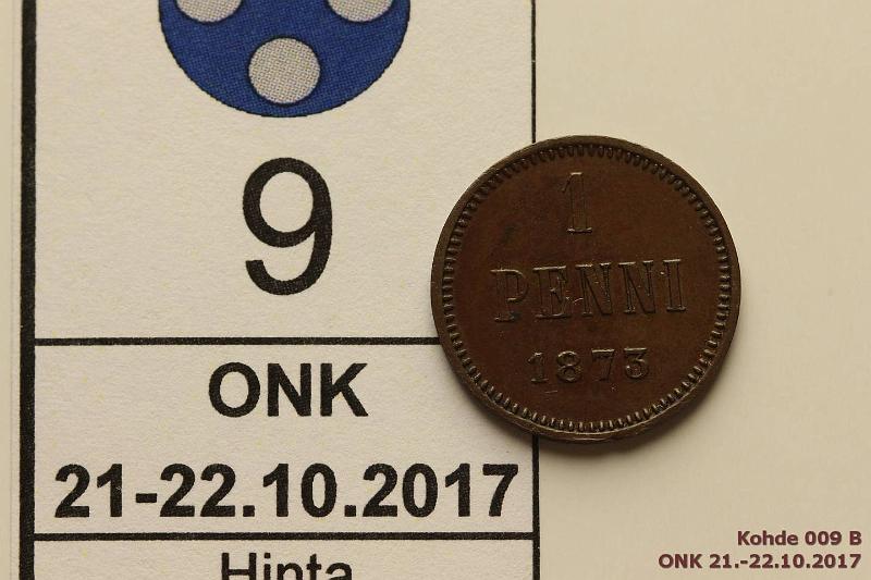 k-0009-b.jpg - Kohde 9 (kuva 2/2), lhthinta: 20 € / myyntihinta: 34 € 1 p 1873 Kulumaton kaunis raha, tumma patina, eprv, kunto: 7