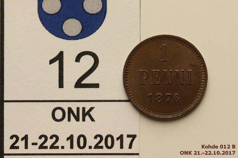 k-0012-b.jpg - Kohde 12 (kuva 2/2), lhthinta: 10 € / myyntihinta: 12 € 1 p 1876 Hnja, phja, aavistus leimakiiltoa, kunto: 7