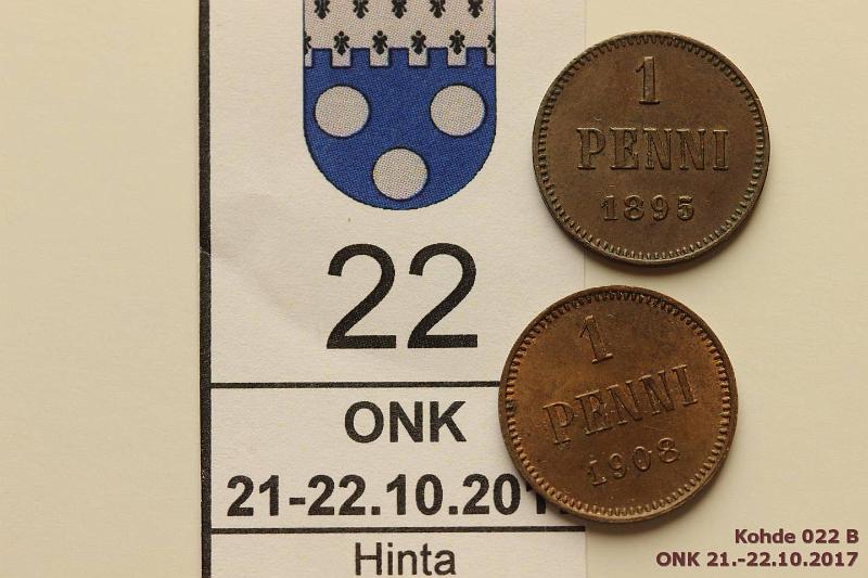 k-0022-b.jpg - Kohde 22 (kuva 2/2), lhthinta: 5 € / myyntihinta: 5 € 1 p 1895, 1908 leimak, ephp, kunto: 6, 8