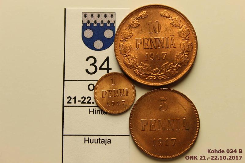 k-0034-b.jpg - Kohde 34 (kuva 2/2), lhthinta: 10 € / myyntihinta: 27 € 1 - 10 p 1917 II (3) 1, 5 ja 10p, loisteliaat, phpja!, kunto: 9