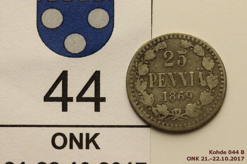 k-0044-b.jpg - Kohde 44 (kuva 2/2), lhthinta: 20 € / myyntihinta: 21 € 25 p 1869 Ag, SNY 269.1.1, kunto: 2/3