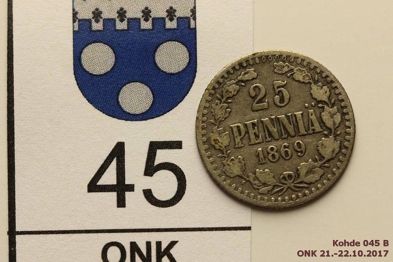 k-0045-b.jpg - Kohde 45 (kuva 2/2), lhthinta: 20 € / myyntihinta: 26 € 25 p 1869 Ag, SNY 269.2.1, kunto: 3