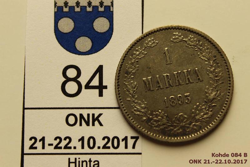 k-0084-b.jpg - Kohde 84 (kuva 2/2), l�ht�hinta: 7 &euro; / myyntihinta: 8 &euro; 1 mk 1893 Ag, kunto: 5
