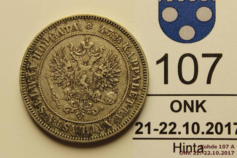 k-0107-a.jpg - Kohde 107 (kuva 1/2), lhthinta: 200 € / myyntihinta: 260 € 2 mk 1905 Ag, prv, kunto: 4