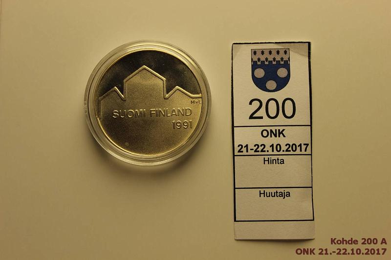 k-0200-a.jpg - Kohde 200, lhthinta: 8 € / myyntihinta: 10 € 100 mk 1991 Ag, Jkiekko kapselissa, kunto: 9