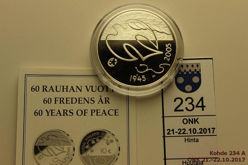 k-0234-a.jpg - Kohde 234, lhthinta: 14 € / myyntihinta: 14 € 10 € 2005 Ag, Proof, 60 rauhan vuotta kaps., tod., kunto: 10