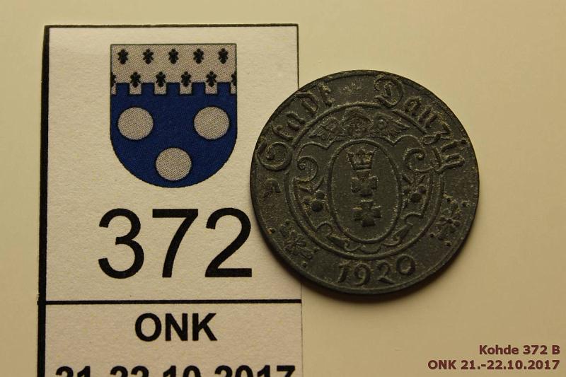 k-0372-b.jpg - Kohde 372 (kuva 2/2), lhthinta: 50 € Danzig 10 pf 1920 KM#Tn1 Zn, small "10" in cartouche, token. Pinnassa sinkkirahalle tyypillist laikukasta hapettumista. Harvinainen!, kunto: 5