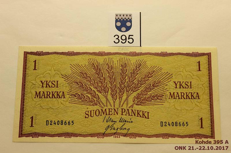 k-0395-a.jpg - Kohde 395, lhthinta: 70 € / myyntihinta: 110 € 1 mk 1963 SNY 114.1 D2408665 WAR-Eng, harvinaisin sarjakirjain, kunto: 9