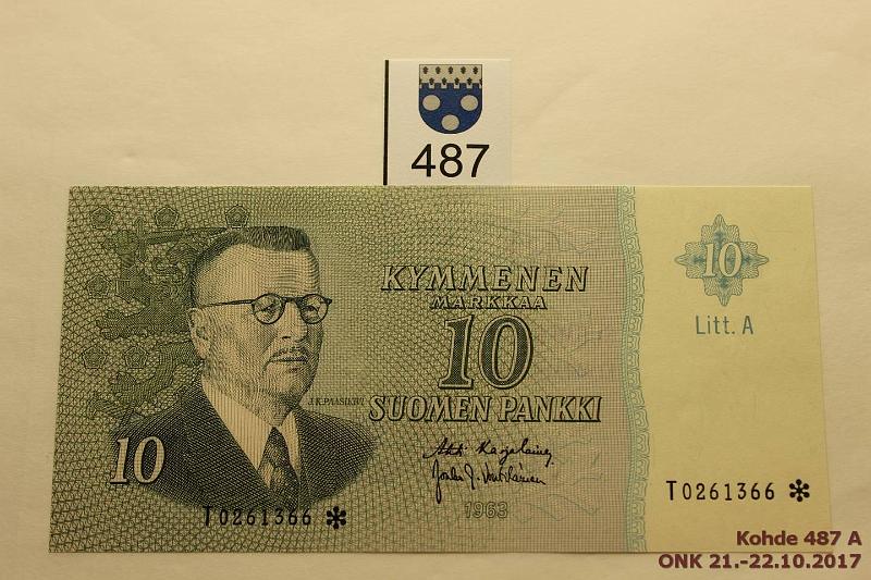 k-0487-a.jpg - Kohde 487, lhthinta: 20 € / myyntihinta: 34 € 10 mk 1963 LA T* SNY 146.7 T0261366* KA I-Vou, pintaeloa, korvaava, kunto: 9