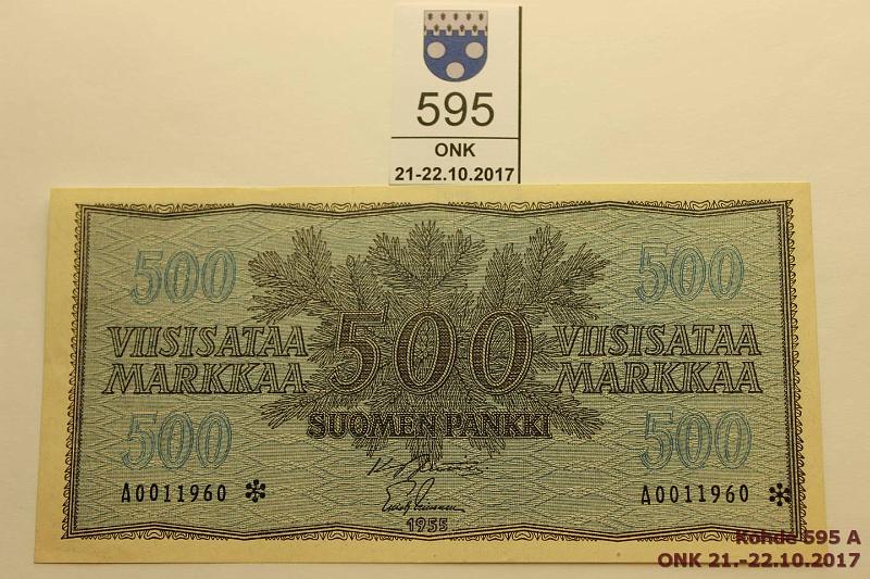 k-0595-a.jpg - Kohde 595, lhthinta: 450 € / myyntihinta: 450 € 500 mk 1955 A* SNY 191.2 A0011960 JUT-Lei, pintaeloa, ei taitteita, korvaava, kunto: 8