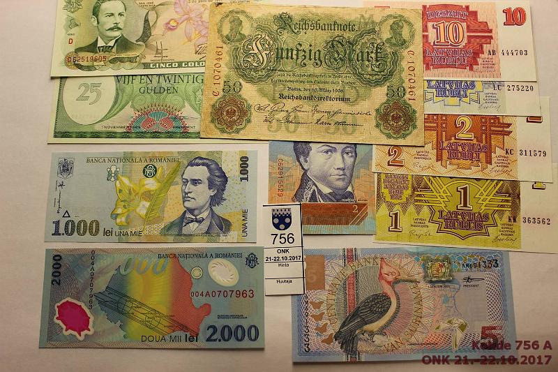 k-0756-a.jpg - Kohde 756, lhthinta: 10 € / myyntihinta: 16 € Eri maita 1906-2007 (11) Costa Rica 5c 1991; Latvia 1,2,5 ja 10r 1992; Romania 1000l 1998, 2000l 1999 (polymeeri): Saksa 50mk 1906; Surinam 5g 2000, 20g 1985; Venezuela 2b 2007. Muut pakkatavaraa, Saksa kl3, kunto: 3, 8-9