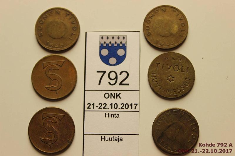 k-0792-a.jpg - Kohde 792, lhthinta: 5 € / myyntihinta: 5 € Poletit (6) 1938-46 Tivoli Huvi-Messut; Suomen Tivoli 1938(2), -46(3), osassa likaa/hom, kunto: 2-6