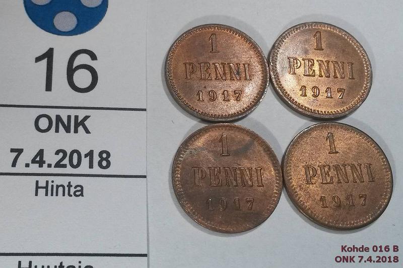 k-0016-b.jpg - Kohde 16 (kuva 2/2), lhthinta: 5 € / myyntihinta: 8 € 1 p 1917 (4) Osassa ephpja, loisteliaita!, kunto: 8-9