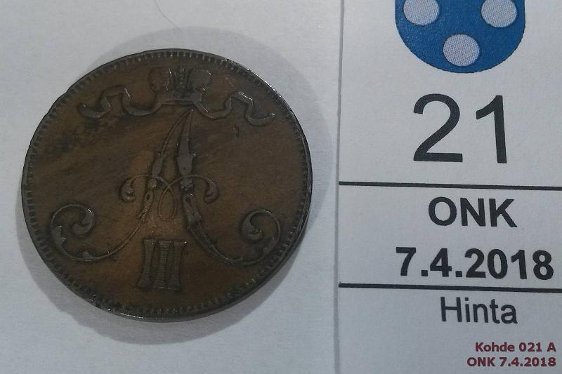 k-0021-a.jpg - Kohde 21 (kuva 1/2), lhthinta: 8 € 5 p 1892 Eprvja, kunto: 4