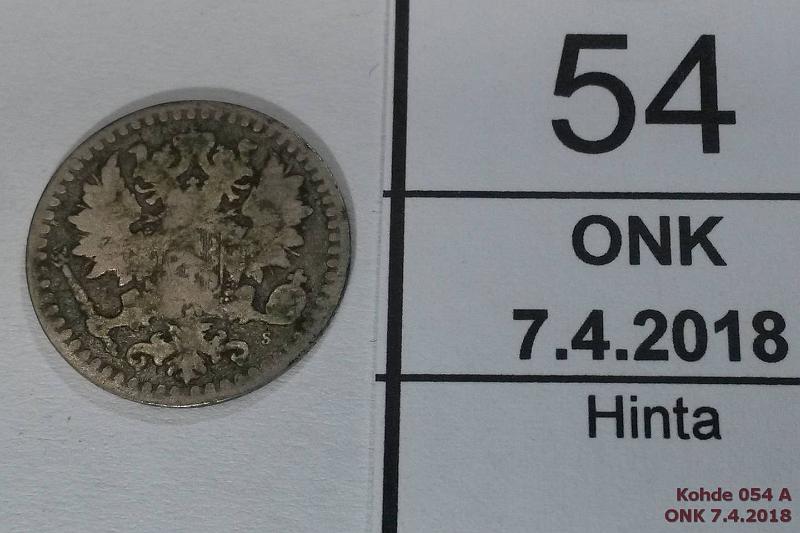 k-0054-a.jpg - Kohde 54 (kuva 1/2), lhthinta: 30 € / myyntihinta: 30 € 25 p 1871 Ag, kunto: 2