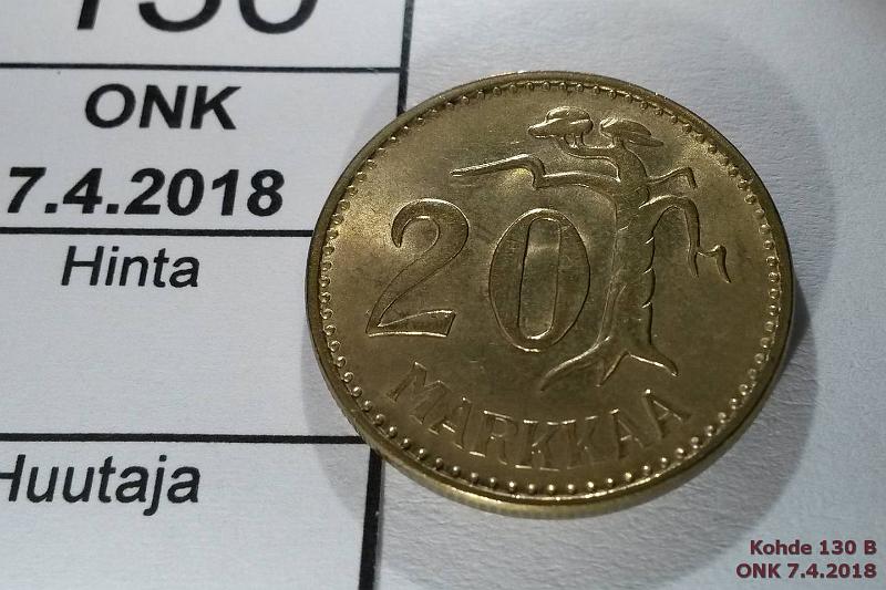 k-0130-b.jpg - Kohde 130 (kuva 2/2), lhthinta: 10 € / myyntihinta: 16 € 20 mk 1959 Loistelias!, kunto: 9/8
