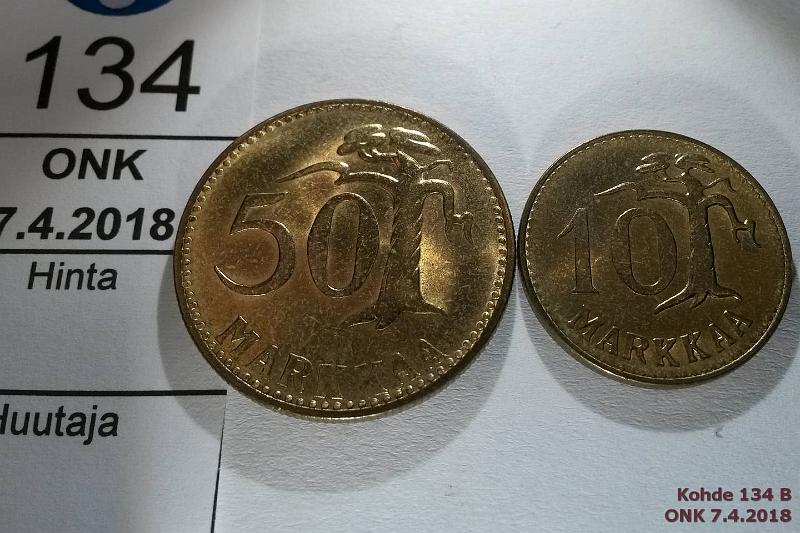 k-0134-b.jpg - Kohde 134 (kuva 2/2), lhthinta: 20 € 10 + 50 mk 1962 (2) Erittin kauniit!, kunto: 8