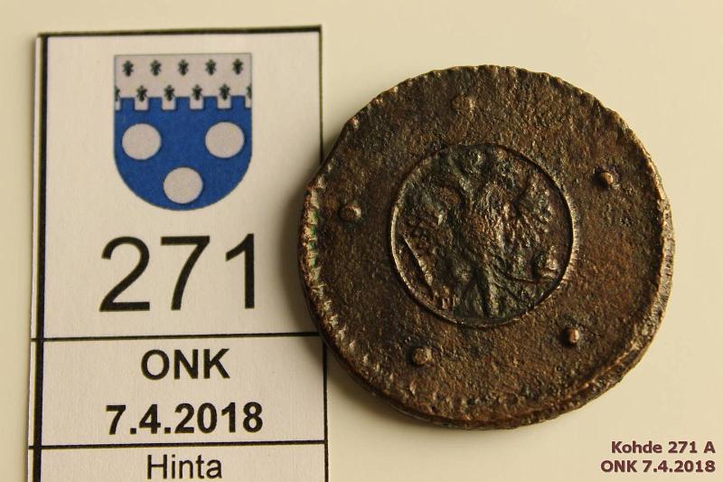 k-0271-a.jpg - Kohde 271 (kuva 1/2), l�ht�hinta: 10 &euro; / myyntihinta: 10 &euro; Denga 1730 KM#188 Cu, МД, � kop, sy�p., hieman vajaa aihio, kunto: 3