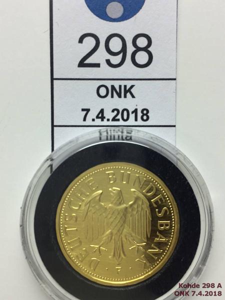 k-0298-a.jpg - Kohde 298 (kuva 1/2), lhthinta: 400 € / myyntihinta: 400 € Saksa 1 mk 2001F KM#203 Au, proof, 12g/999, Mark Retirement, Monetan tod., kunto: 10